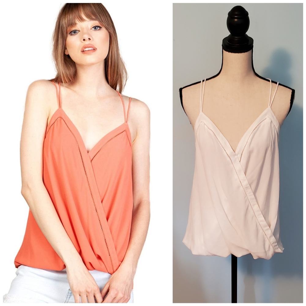 𖦹 Naked Zebra White Double Strap Surplice Cami M Draped Sleeveless Blouse